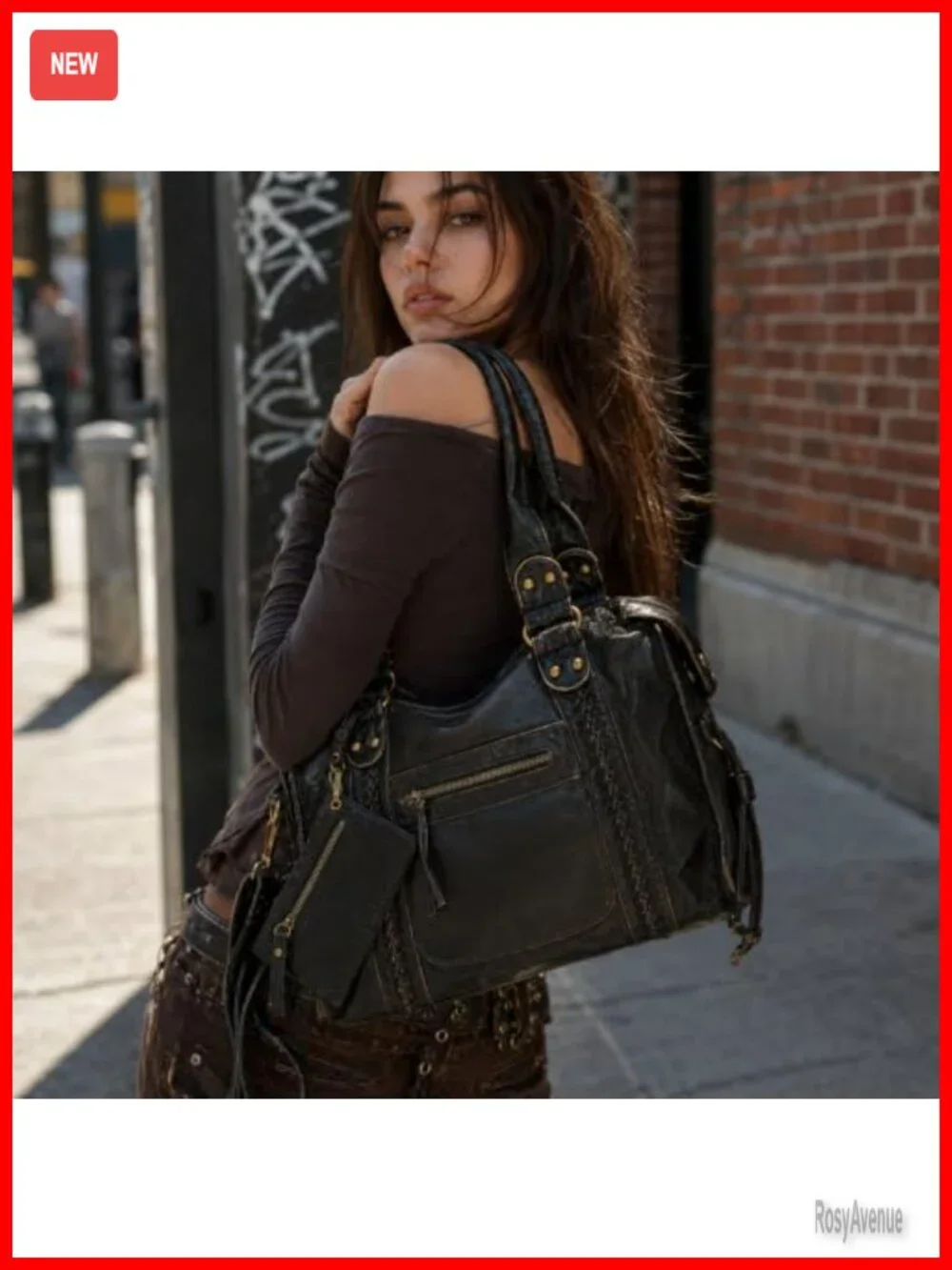 Vegan Leather Hobo Shoulder Bag, Y2K Distressed Tote